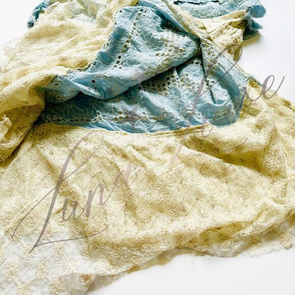 POL Clothing Floral Patchwork Eyelet Ruffle Denim Maxi Skirt NEW! - Picture 9 of 13